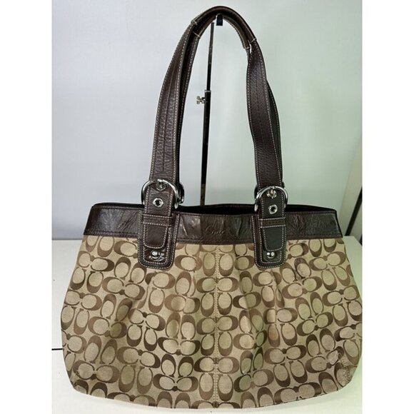 For Repair - Coach Purse Canvas Brown Large Shoulderbag H1075-F13743 - Picture 8 of 12
